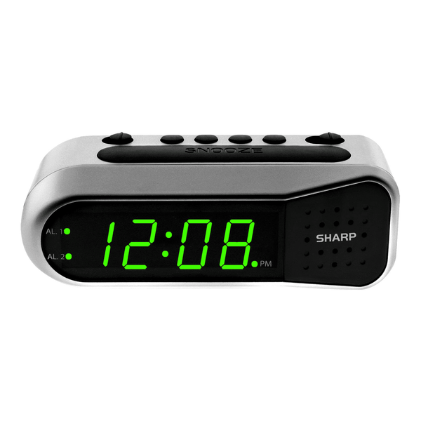 SHARP Digital Dual Alarm Clock, Silver with Green LED Display, Ascending Alarm EasyOptionXY LLC
