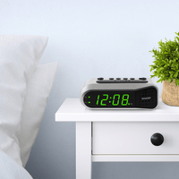 SHARP Digital Dual Alarm Clock, Silver with Green LED Display, Ascending Alarm EasyOptionXY LLC