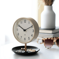 Better Homes & Garden Light Tan Finish and Black Tabletop Round Analog Dial Clock with Trinket Tray Base EasyOptionXY LLC