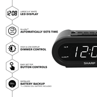 SHARP Digital Alarm Clock with AccuSet - Automatic Set, Black with White LED Display EasyOptionXY LLC