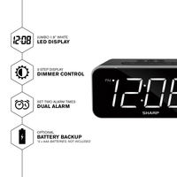 SHARP Dual Alarm Clock with Jumbo Easy to Read 1.8' White LED Display, Black Case EasyOptionXY LLC