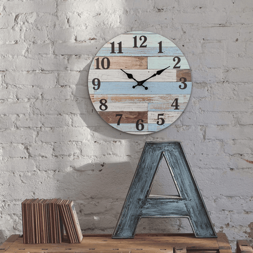 Stonebriar 14" Blue Analog Round Coastal Battery Operated Wall Clock EasyOptionXY LLC