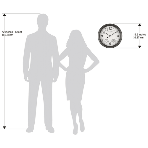 Better Homes & Gardens 15.5" Indoor/Outdoor Gray Gunmetal Finish Arabic Round Analog Wall Clock EasyOptionXY LLC