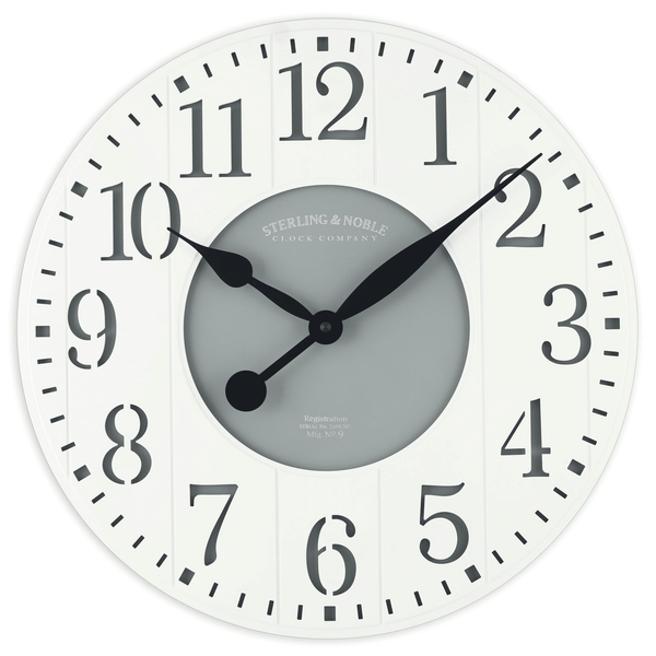 Mainstays Indoor Round 23.5" White and Gray Arabic Wainscot Farmhouse Analog Wall Clock EasyOptionXY LLC