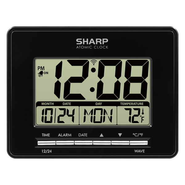 SHARP Digital Atomic Clock, Atomic Accuracy, Date, Temperature, Black Case, LCD Display EasyOptionXY LLC