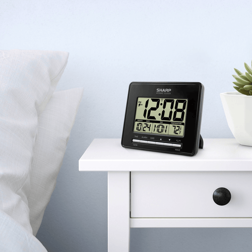 SHARP Digital Atomic Clock, Atomic Accuracy, Date, Temperature, Black Case, LCD Display EasyOptionXY LLC