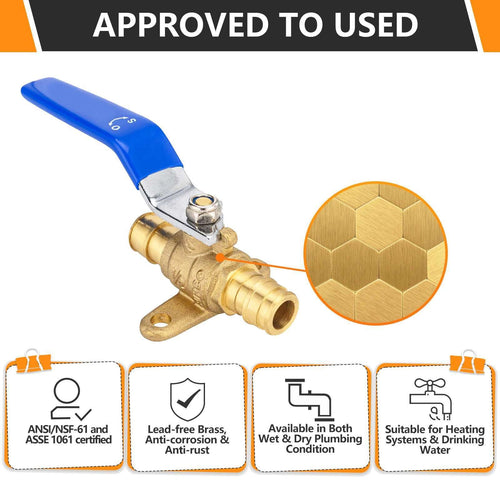 1/2" PEX Expansion Drop Ear Ball Valve, Blue (Lead Free) Plumbingsell