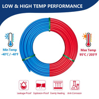1/2" 2 x100ft, 200ft PEX-A Tubing (Blue & Red), 1/2" Brass Expansion Elbow & Tee & Coupler (30 PCS), 1/2" Expansion Rings (100 PCS), Pipe Cutter (1/2" ) Plumbingsell