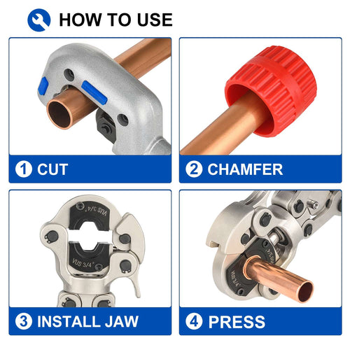 EFIELD Press Crimping Tool, with 1/2" 3/4" 1" Jaw For Propress Copper ittings And Copper Tube Connectionith 360 Degrees Rotating Head Plumbingsell