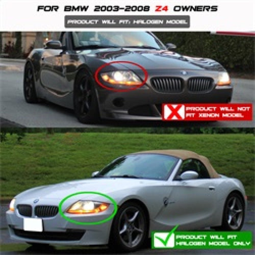 Spyder BMW Z4 03-08 Projector Headlights Halogen Model Only - LED Halo Black PRO-YD-BMWZ403-HL-BK OffRoadUSA.com