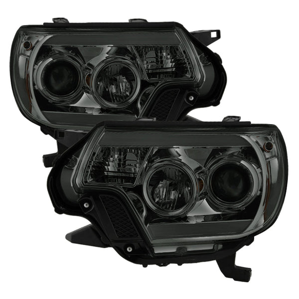 Spyder Toyota Tacoma 12-16 Projector Headlights Light Bar DRL Smoke PRO-YD-TT12-LBDRL-SM OffRoadUSA.com