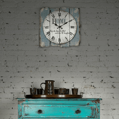 Stonebriar 15.7" Blue Analog Square Farmhouse Battery Operated Wall Clock EasyOptionXY LLC