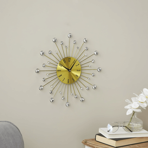DecMode Gold Metal Glam Wall Clock, 15'L x 0.5'W x 15'H, Features Starburst Design EasyOptionXY LLC