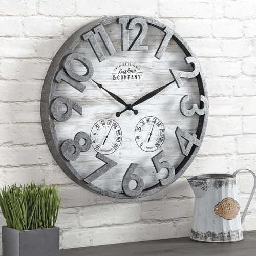 FirsTime & Co. Dark Silver Shiplap Outdoor Wall Clock, Farmhouse, Analog, 18 x 2.5 x 18 in EasyOptionXY LLC