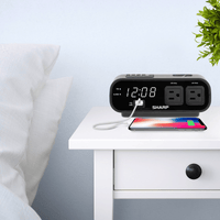 SHARP Digital Alarm Clock, 2 AMP USB Fast Charge Port, 2 x AC Power Outlets, White LED Display EasyOptionXY LLC