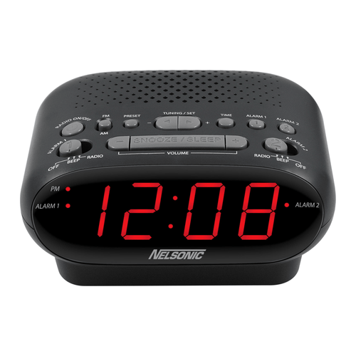NELSONIC Digital AM/FM Alarm Clock Radio, Black with Red LED Display EasyOptionXY LLC