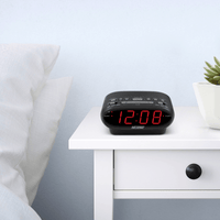 NELSONIC Digital AM/FM Alarm Clock Radio, Black with Red LED Display EasyOptionXY LLC