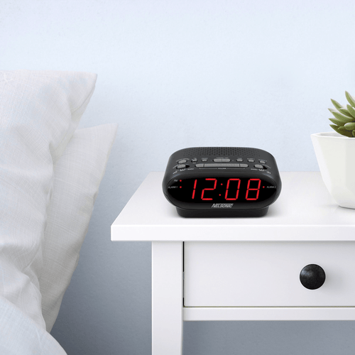 NELSONIC Digital AM/FM Alarm Clock Radio, Black with Red LED Display EasyOptionXY LLC