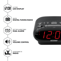 NELSONIC Digital AM/FM Alarm Clock Radio, Black with Red LED Display EasyOptionXY LLC