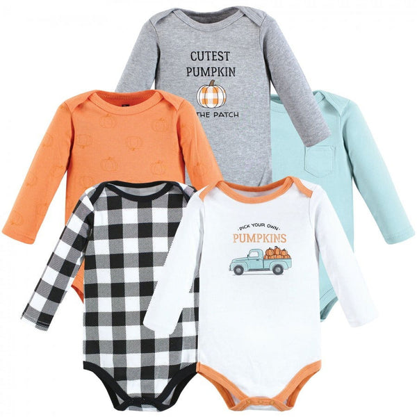 Hudson Baby Infant Boy Cotton Long-Sleeve Bodysuits, Pumpkin Truck 5-Pack, 3-6 Months EasyOptionXY LLC