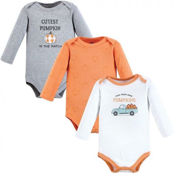 Hudson Baby Infant Boy Cotton Long-Sleeve Bodysuits, Pumpkin Truck 3-Pack, 0-3 Months EasyOptionXY LLC