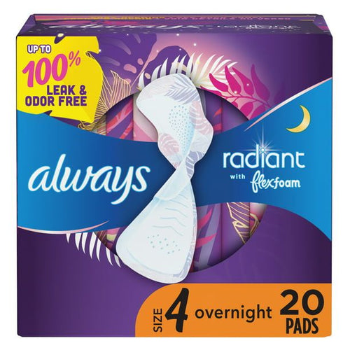 Always Radiant Overnight Pads with Wings Scented; Size 4 20 Ct EasyOptionXY LLC