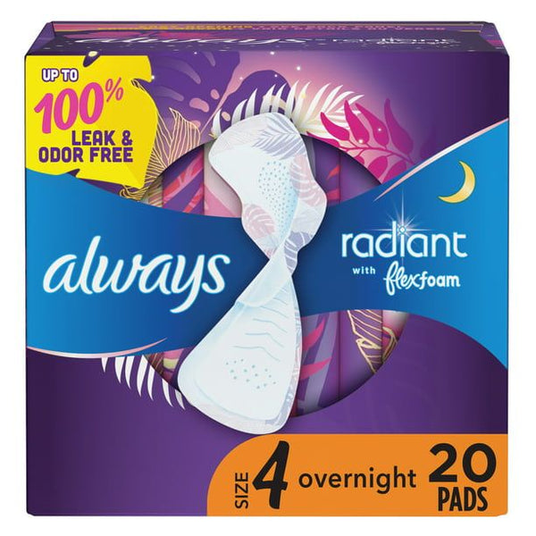 Always Radiant Overnight Pads with Wings Scented; Size 4 20 Ct EasyOptionXY LLC