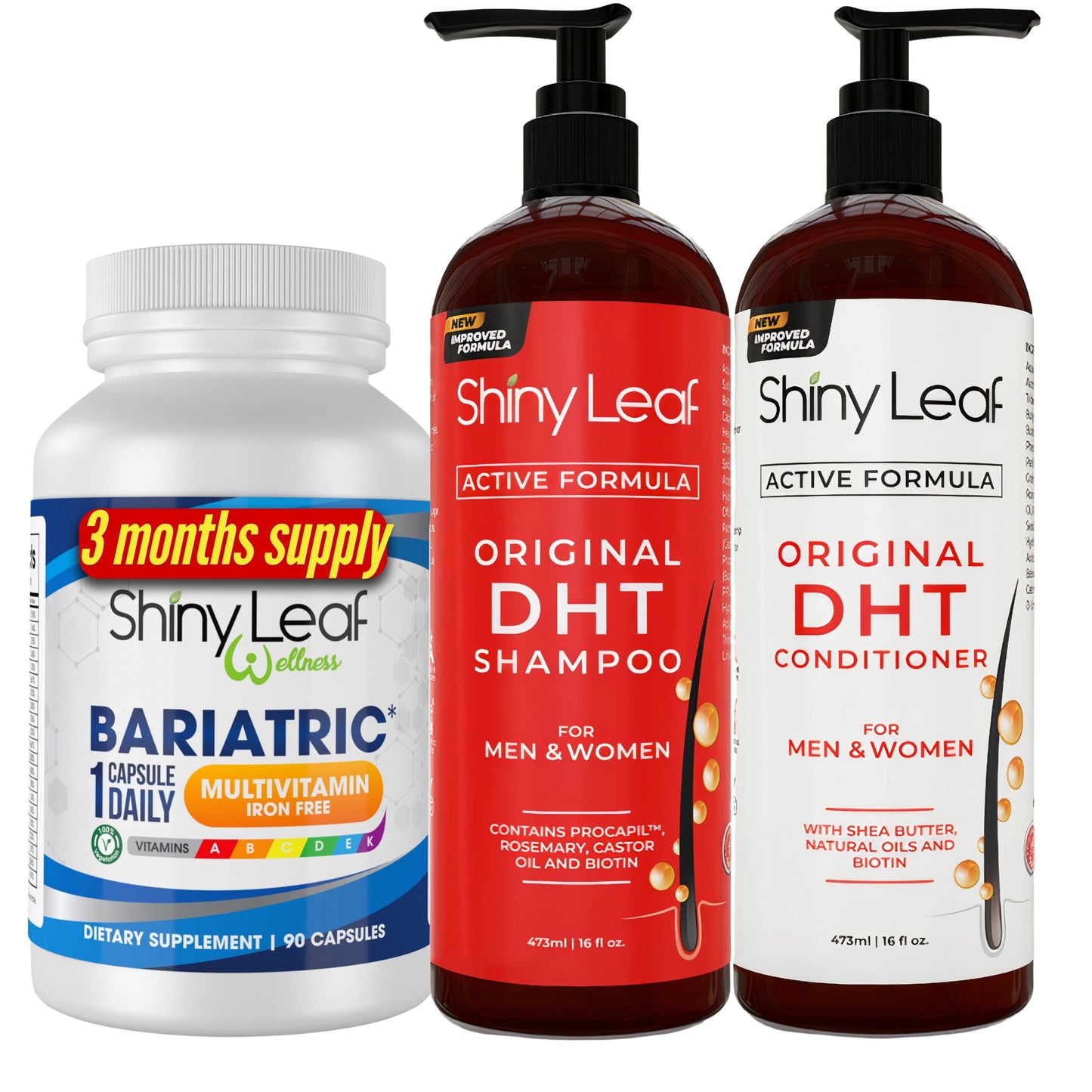 Shiny Leaf Bariatric Multivitamin Iron Free With DHT Original Shampoo and