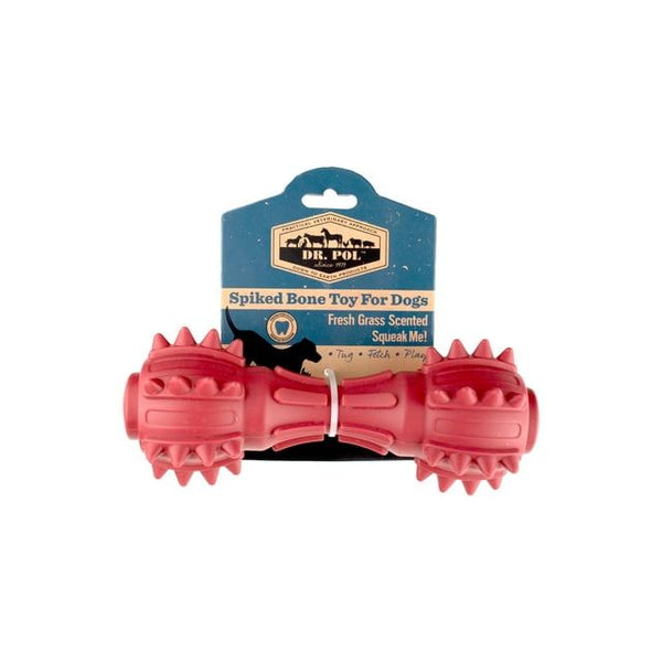 Dr. Pol TPR Spiked Squeak Bone- Red Dog Toy EasyOptionXY LLC