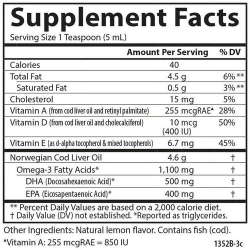 Carlson Wild Norwegian Liquid Cod Liver Oil, 1100 mg Omega-3s, 16.9 fl oz, Lemon EasyOptionXY LLC
