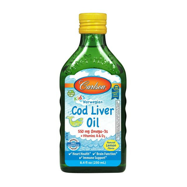 Carlson Kid's Norwegian Cod Liver Oil + Vitamin A & D3 Liquid, 550 mg Omega-3, Lemon, 8.4 Fl Oz. EasyOptionXY LLC