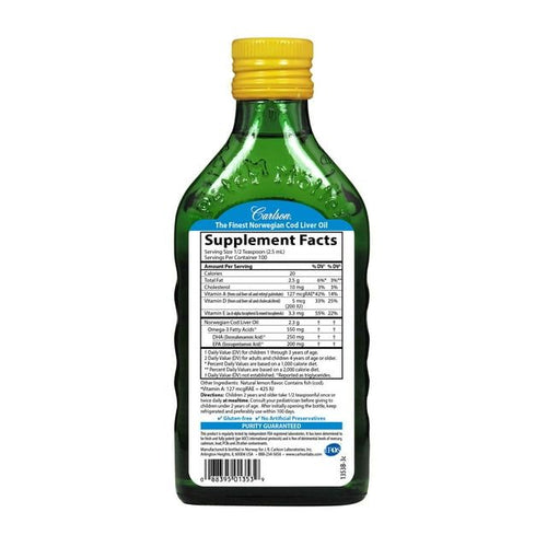 Carlson Kid's Norwegian Cod Liver Oil + Vitamin A & D3 Liquid, 550 mg Omega-3, Lemon, 8.4 Fl Oz. EasyOptionXY LLC