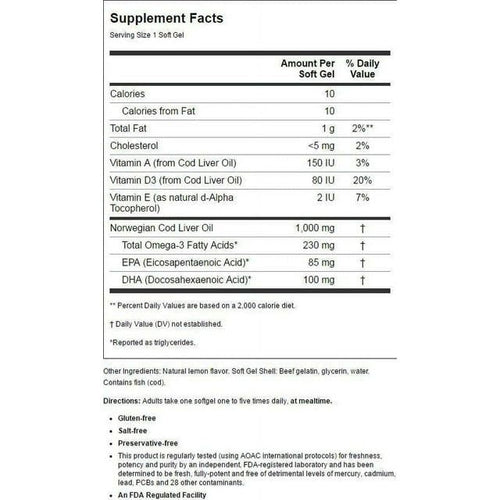 Carlson Cod Liver Oil, Lightly Lemon, 150 Soft Gels EasyOptionXY LLC