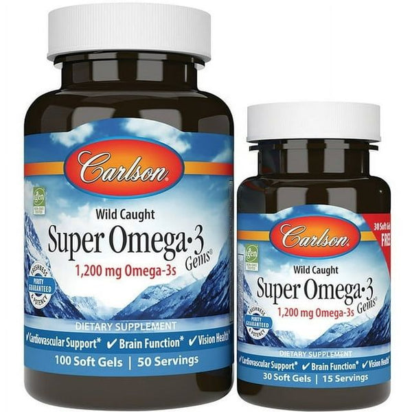 Wild Caught, Super Omega-3 Gems, 1,200 mg, 100 + 30 Soft Gels (600 mg per Soft Gel), Carlson EasyOptionXY LLC