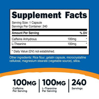 Nutricost Caffeine with L-Theanine Supplement, 100mg of Each, 240 Capsules EasyOptionXY LLC