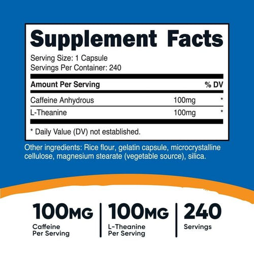 Nutricost Caffeine with L-Theanine Supplement, 100mg of Each, 240 Capsules EasyOptionXY LLC
