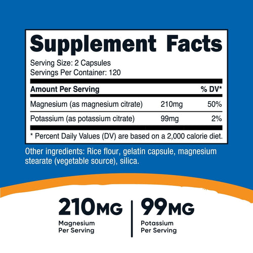 Nutricost Potassium (99 mg) Magnesium (210 mg) Citrates, 240 Capsules - Supplement EasyOptionXY LLC