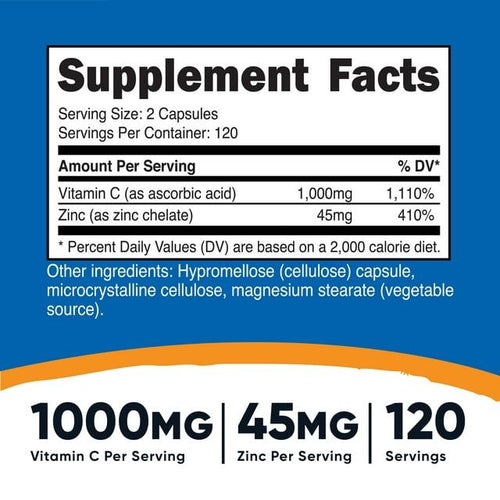 Nutricost Vitamin C with Zinc, 120 Servings - Non-GMO, Gluten Free Supplement EasyOptionXY LLC