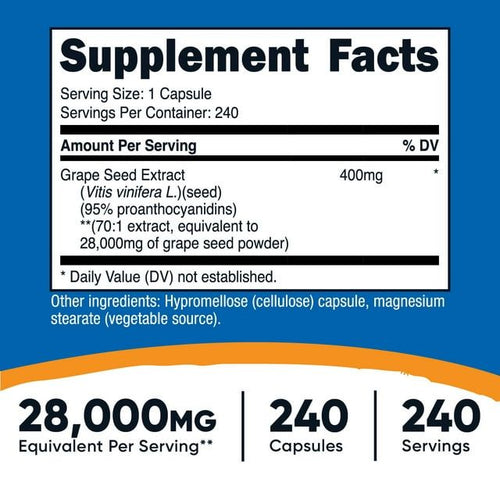 Nutricost Grape Seed Extract 28,000mg, 240 Capsules - Non-GMO, Gluten Free Supplement EasyOptionXY LLC