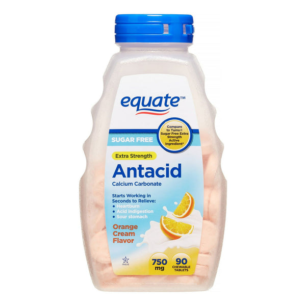 Equate Extra Strength Sugar-Free Antacid; Orange Cream Chewable Tablets; 750 mg; 90 Count EasyOptionXY LLC