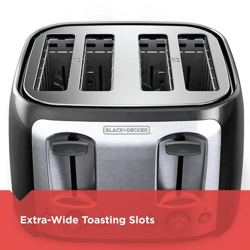 BLACK+DECKER 4-Slice Toaster with Extra-Wide Slots, Black/Silver, TR1478BD EasyOptionXY LLC
