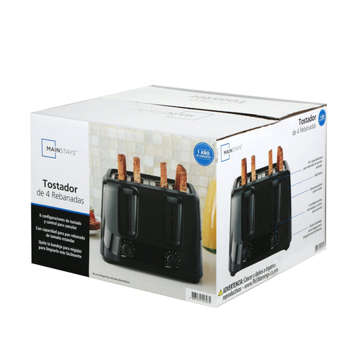 Mainstays 4-Slice Toaster Black with 6 Shade Settings and Removable Crumb Tray, New EasyOptionXY LLC