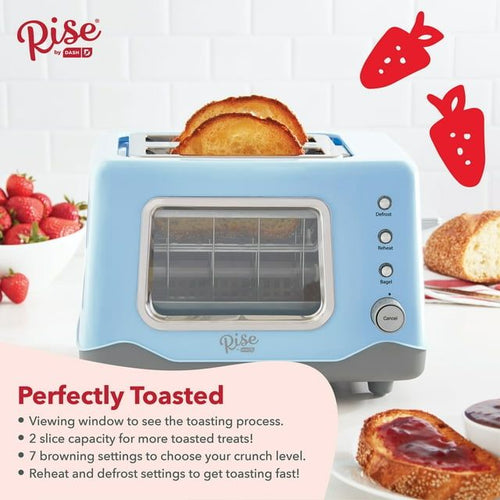 Rise by Dash Clear View Window 2-Slice Toaster Blue - Defrost, Reheat, Bagel, Auto Shut off, New EasyOptionXY LLC