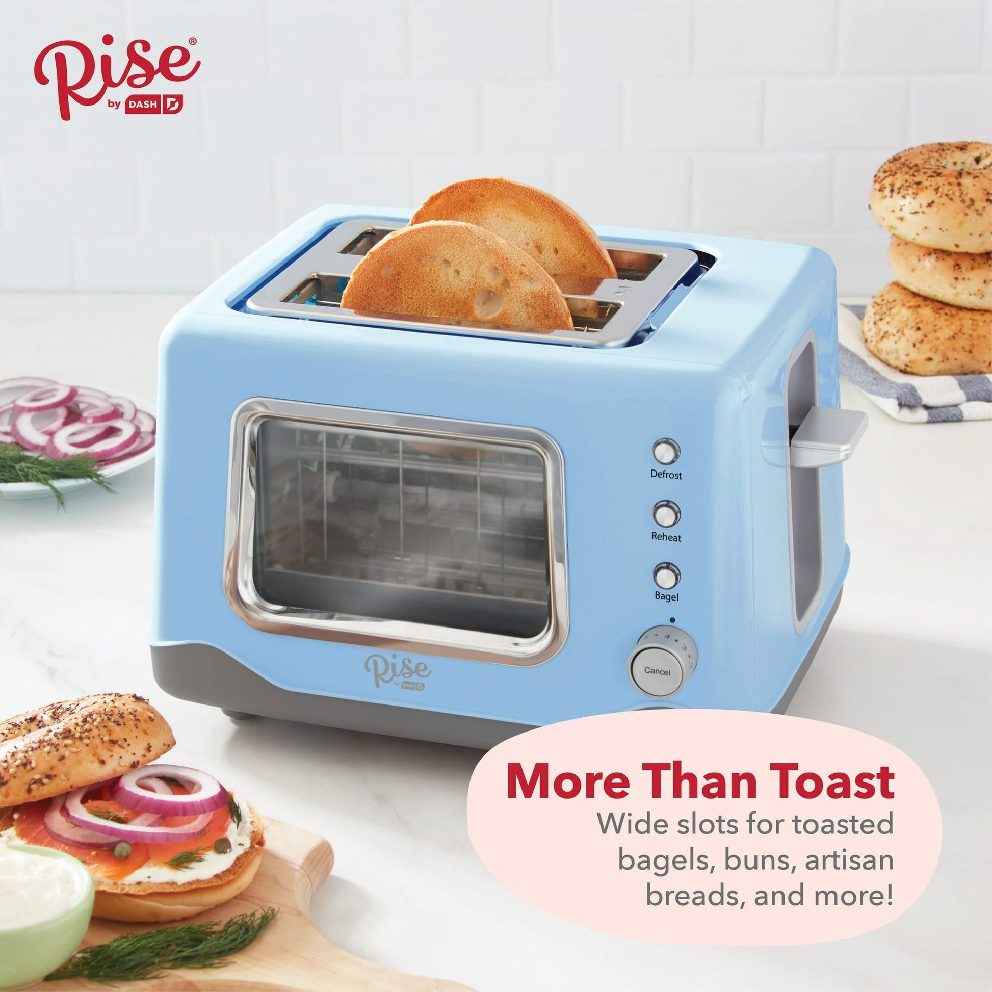 Rise by Dash Clear View Window 2-Slice Toaster Blue - Defrost, Reheat, Bagel, Auto Shut off, New EasyOptionXY LLC