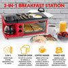 Nostalgia BST3RR Retro 3-in-1 Family Size Electric Breakfast Station, Coffeemaker, Griddle, Toaster Oven - Retro Red EasyOptionXY LLC
