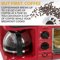 Nostalgia BST3RR Retro 3-in-1 Family Size Electric Breakfast Station, Coffeemaker, Griddle, Toaster Oven - Retro Red EasyOptionXY LLC