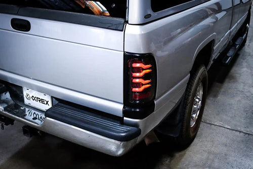 AlphaRex 94-01 Dodge Ram 1500/94-02 Ram 2500/3500 LUXX-Series LED Tail Lights Black Red OffRoadUSA.com