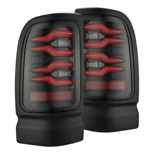 AlphaRex 94-01 Dodge Ram 1500/94-02 Ram 2500/3500 LUXX-Series LED Tail Lights Black Red OffRoadUSA.com