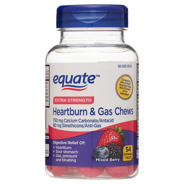 Equate Extra Strength Heartburn Relief and Gas Relief Chews; Mixed Berry; 54 Count EasyOptionXY LLC