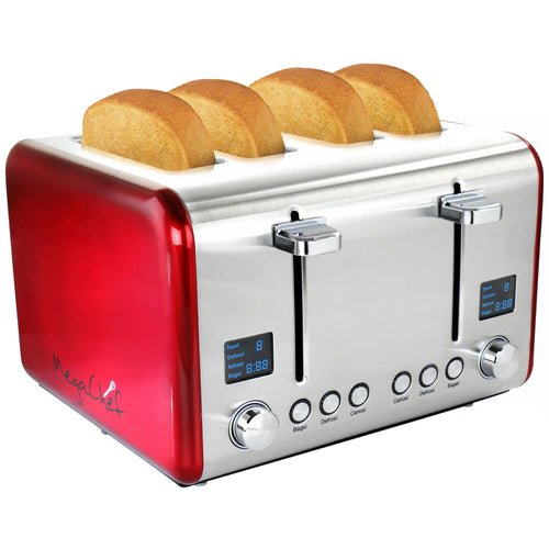 MegaChef 4 Slice Toaster in Stainless Steel Red EasyOptionXY LLC
